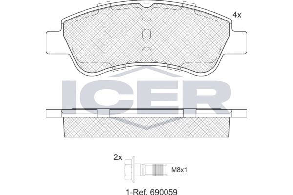 Комплект гальмівних накладок, дискове гальмо, Icer EV1388-402