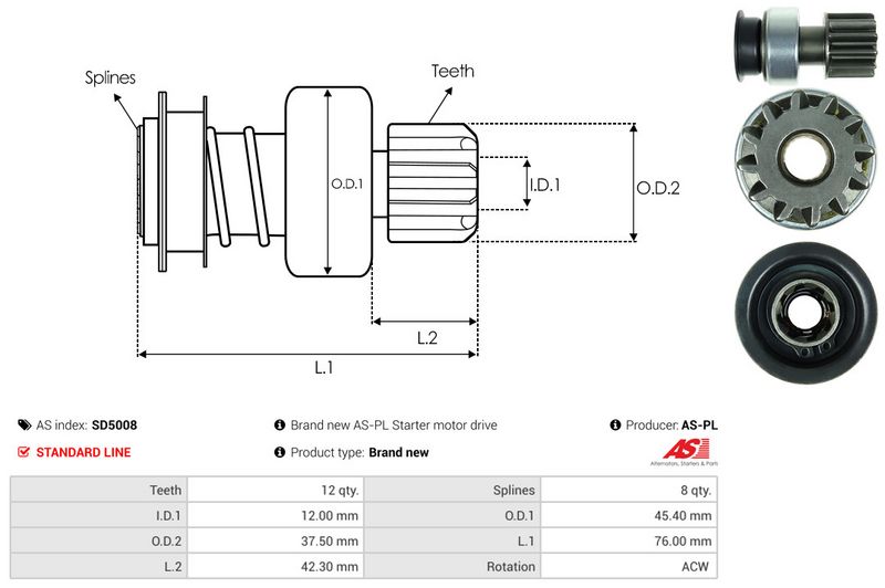 AS-PL SD5008 Freewheel Gear, starter