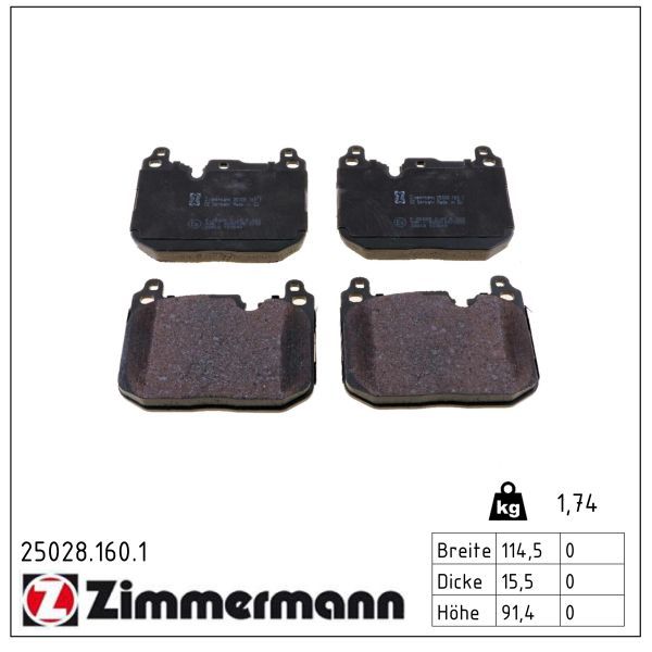 комплект спирачно феродо, дискови спирачки ZIMMERMANN
