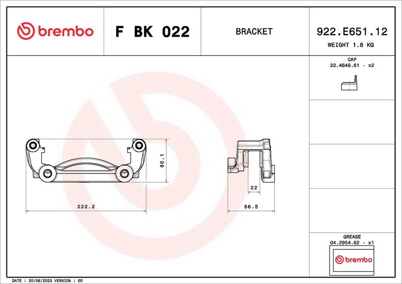 BREMBO F BK 022 Brake Caliper Bracket Set