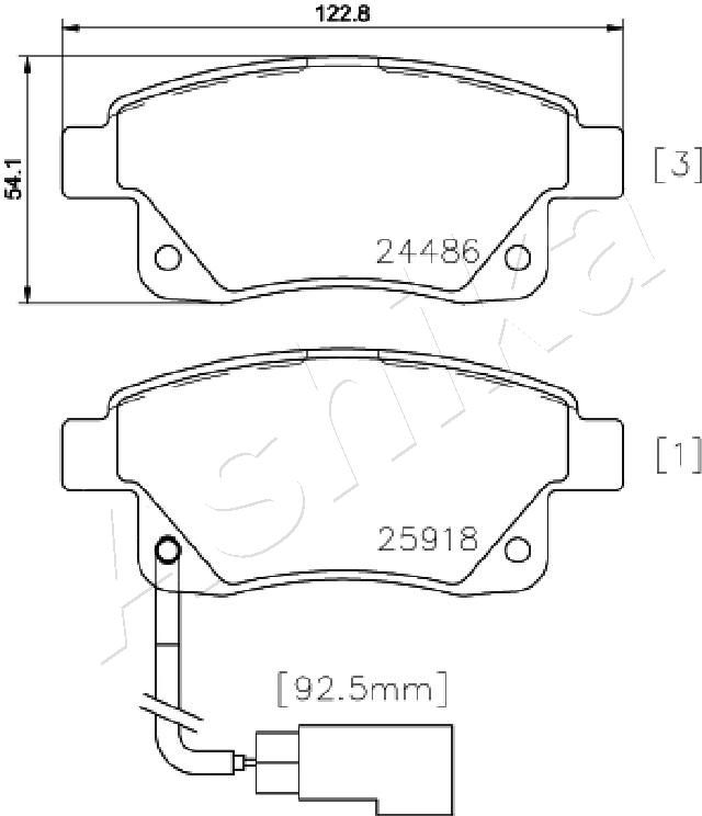 Комплект гальмівних накладок, дискове гальмо, Ashika 51-00-0308