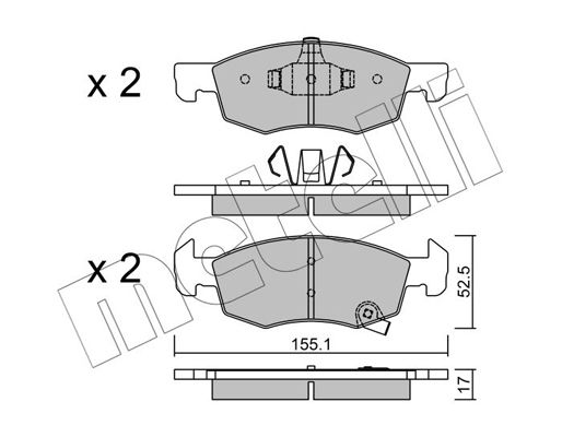 Комплект гальмівних накладок, дискове гальмо, Metelli 22-1034-0