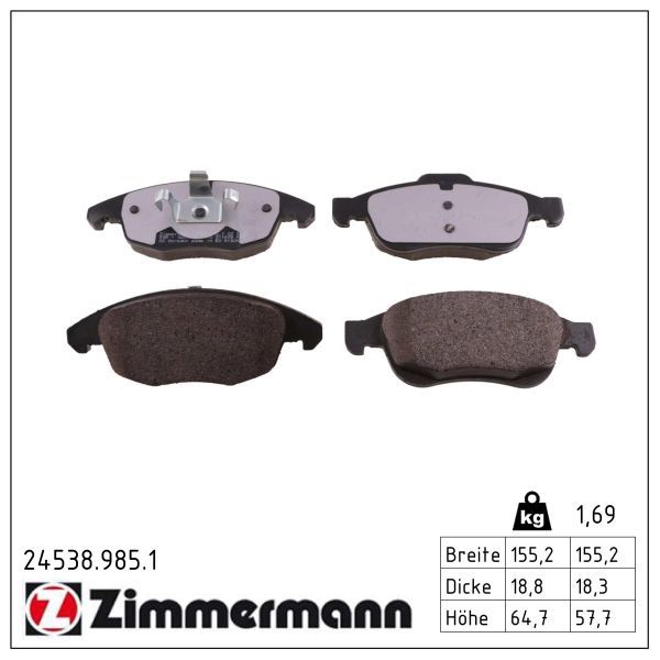 комплект спирачно феродо, дискови спирачки ZIMMERMANN