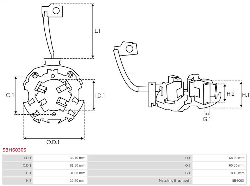 Кронштейн, вугільні щітки, Auto Starter SBH6030S