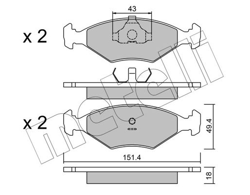 Комплект гальмівних накладок, дискове гальмо, Metelli 22-0057-3