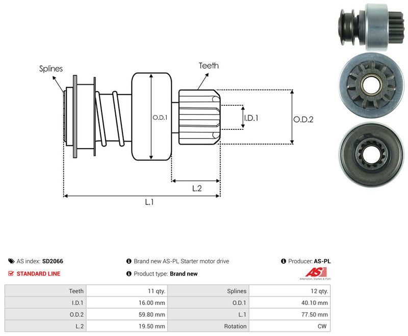 AS-PL SD2066 Freewheel Gear, starter