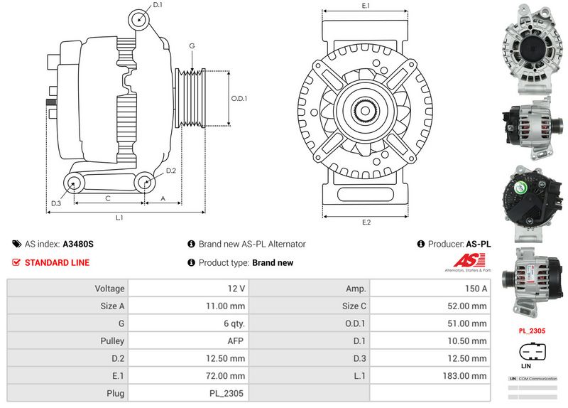 AS-PL A3480S Alternator