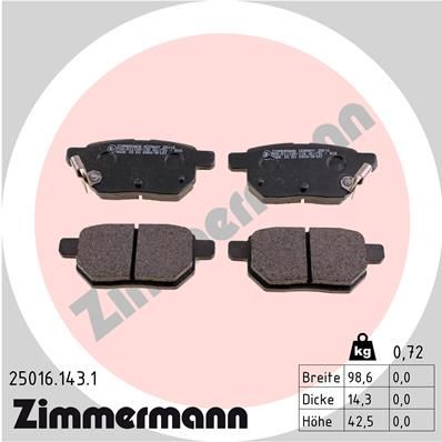 Комплект гальмівних накладок, дискове гальмо, Zimmermann 25016.143.1