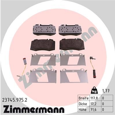 Комплект гальмівних накладок, дискове гальмо, Zimmermann 23745.975.2