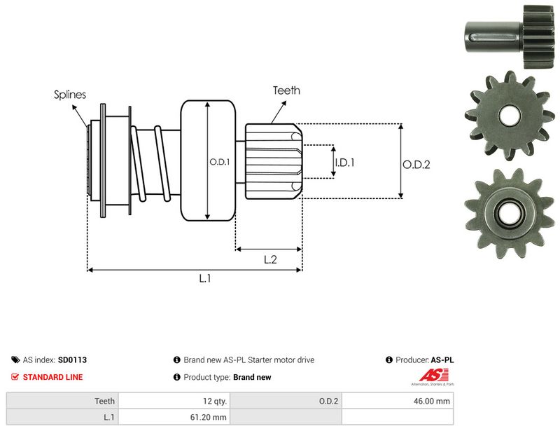 AS-PL SD0113 Freewheel Gear, starter