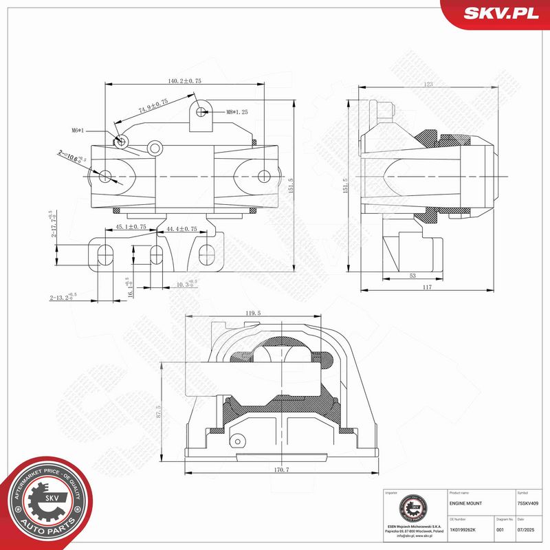 ESEN SKV 75SKV409 Mounting, engine