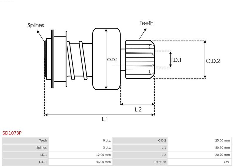 AS-PL SD1073P Freewheel Gear, starter