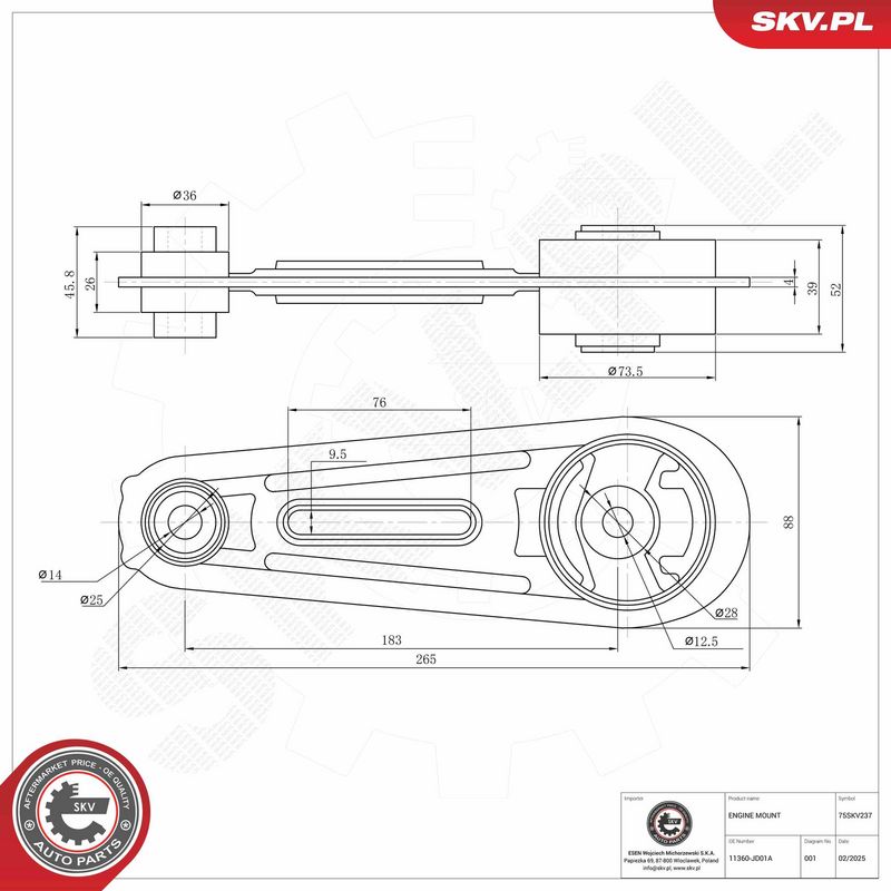 Paigutus, Mootor, ESEN SKV 75SKV237