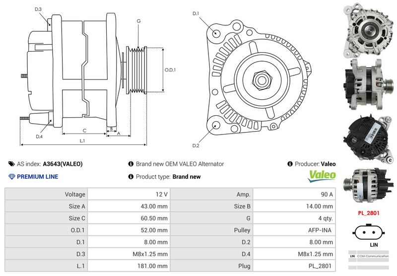 AS-PL A3643(VALEO) Alternator