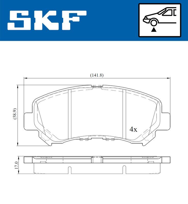 Комплект гальмівних накладок, дискове гальмо, Skf VKBP80069