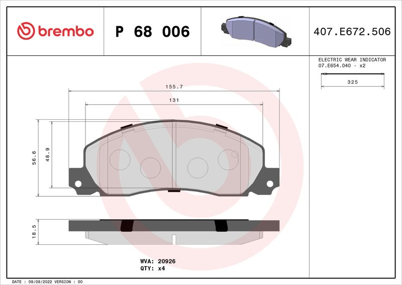 BREMBO fékbetétkészlet, tárcsafék P 68 006