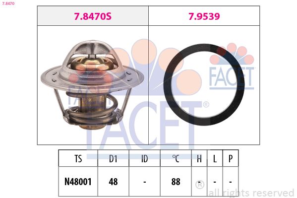 Термостат, охолоджувальна рідина, 88°C, LACETTI/LANOS/REZZO 1.3-1.8 97- (7.8470) Facet, Facet 78470