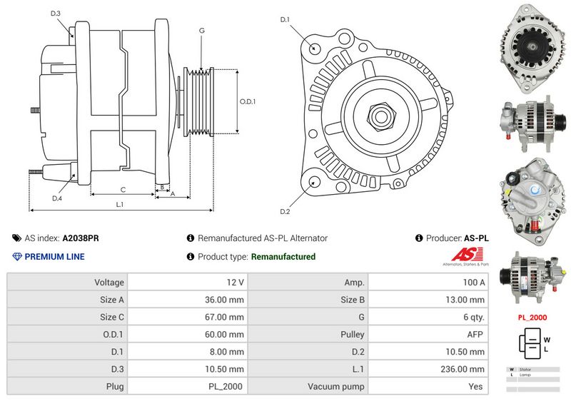 AS-PL A2038PR Alternator