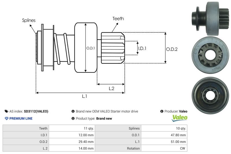 AS-PL SD3112(VALEO) Freewheel Gear, starter