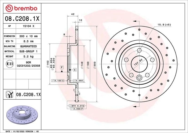 BREMBO Remschijf 08.C208.1X