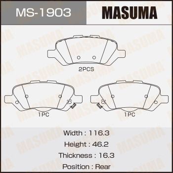 Комплект гальмівних колодок, задня вісь, 46,2мм, Toyota Venza (09-16) (MS-1903) MASUMA, Masuma MS-1903