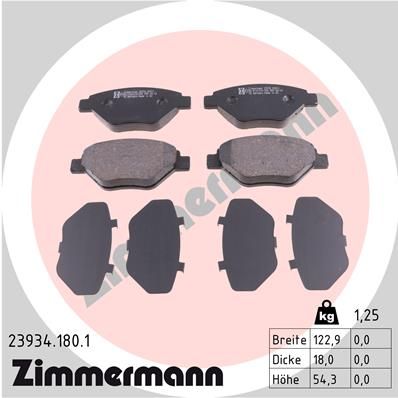 Комплект гальмівних накладок, дискове гальмо, Zimmermann 23934.180.1