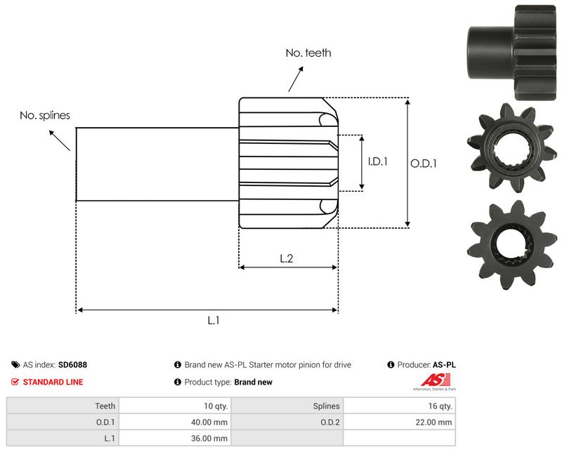 AS-PL SD6088 Freewheel Gear, starter