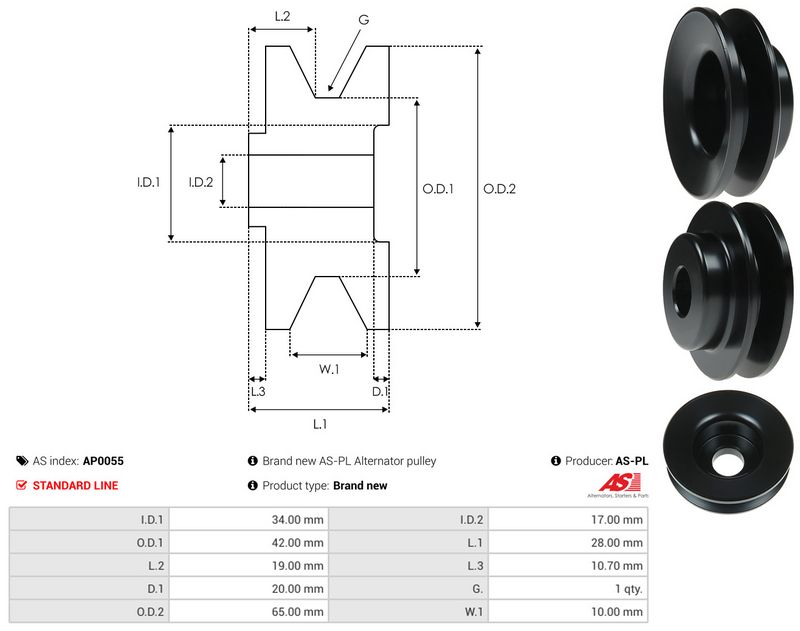 AS-PL AP0055 Belt Pulley, alternator