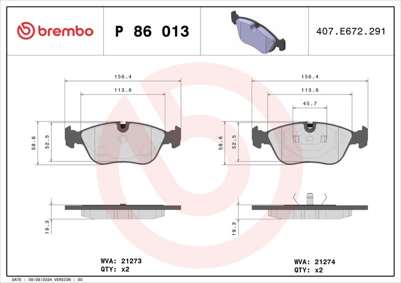 Piduriklotsi komplekt, ketaspidur, BREMBO P 86 013