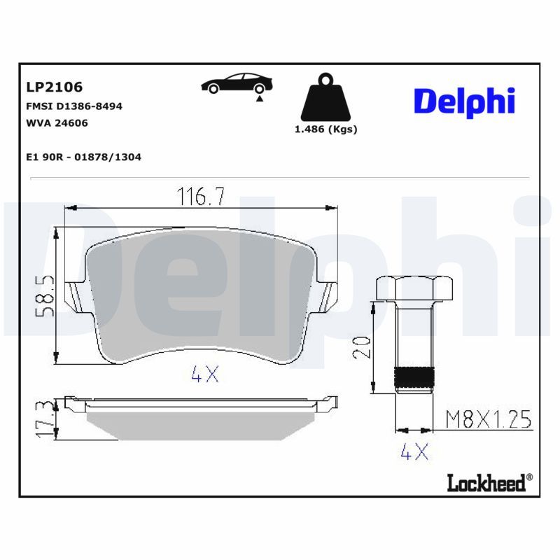 Piduriklotsi komplekt, ketaspidur, DELPHI LP2106