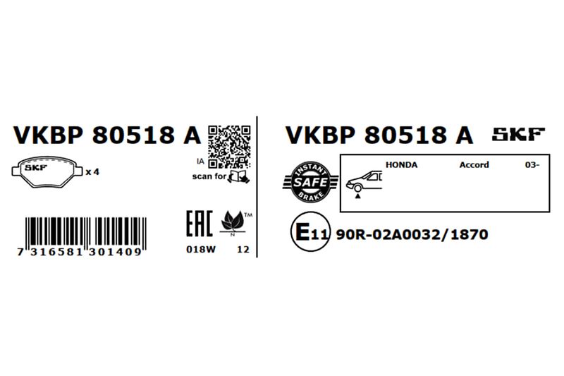 SKF VKBP 80518 A Brake Pad Set, disc brake