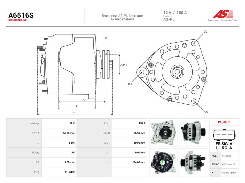 Generaator, AS-PL A6516S
