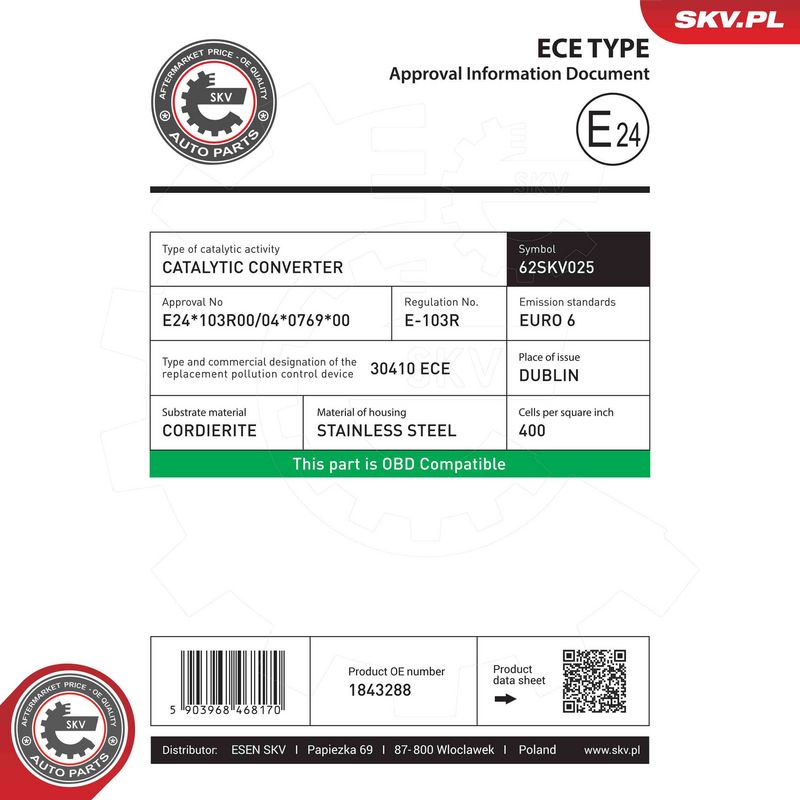 ESEN SKV 62SKV025 Catalytic Converter