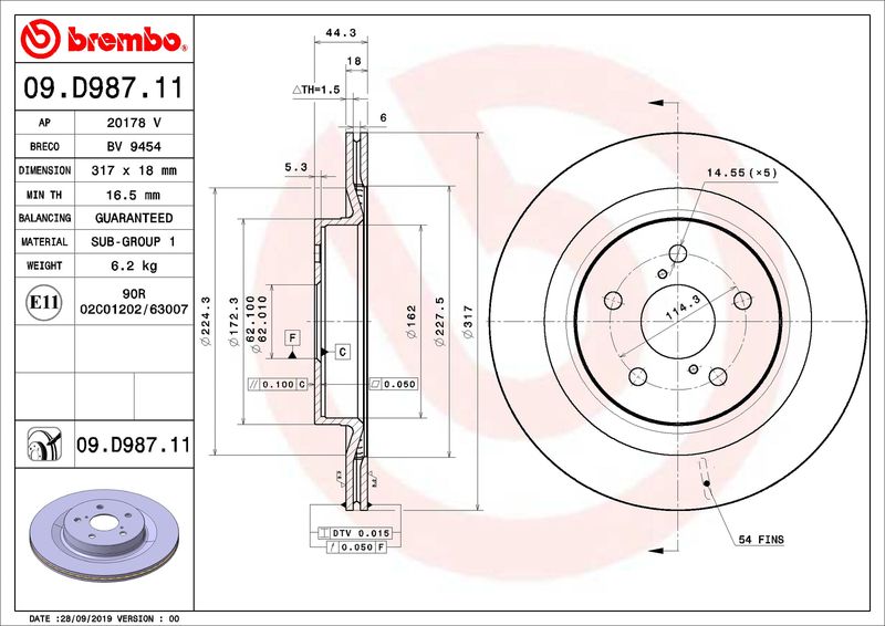 Гальмівний диск, Brembo 09.D987.11