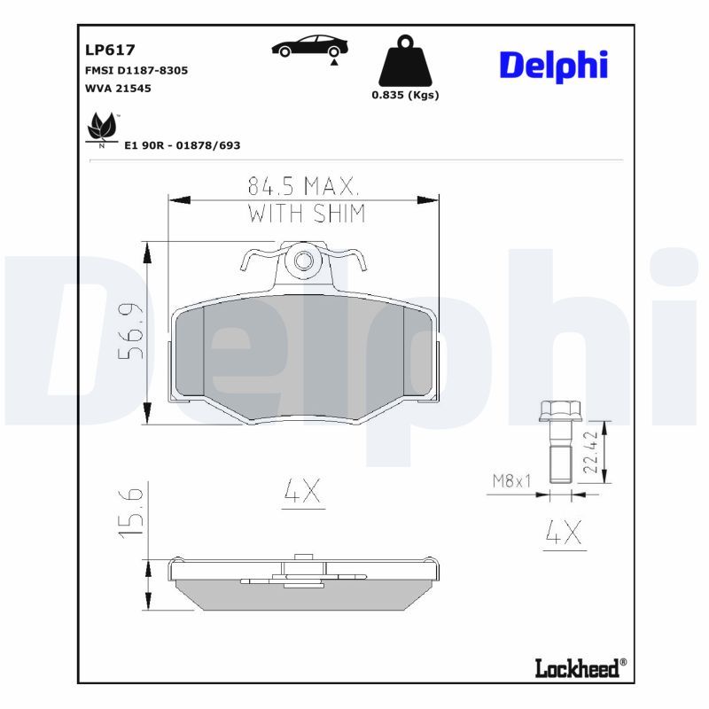 Piduriklotsi komplekt, ketaspidur, DELPHI LP617
