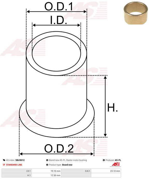 AS-PL SBU9012 Bush, starter shaft