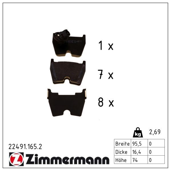 комплект спирачно феродо, дискови спирачки ZIMMERMANN