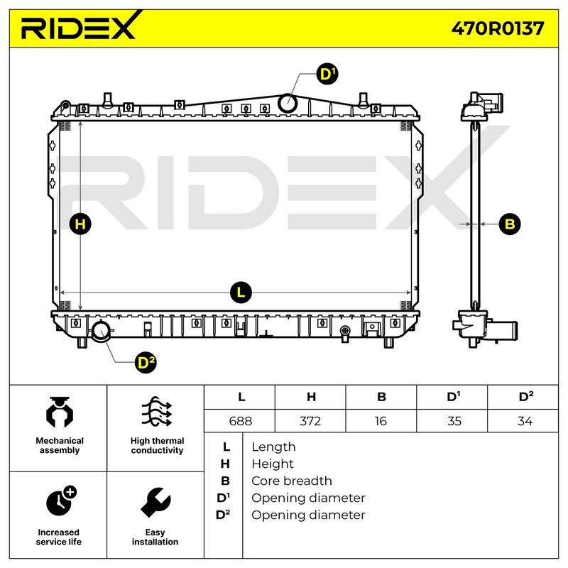 радиатор, охлаждане на двигателя RIDEX