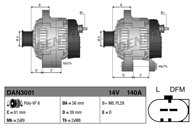 DENSO DAN3001 Alternator