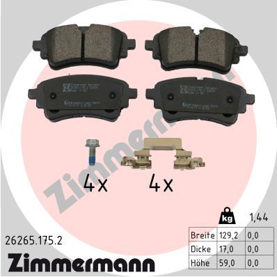 Комплект гальмівних накладок, дискове гальмо, Zimmermann 26265.175.2