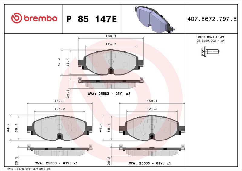 Piduriklotsi komplekt, ketaspidur, BREMBO P 85 147E