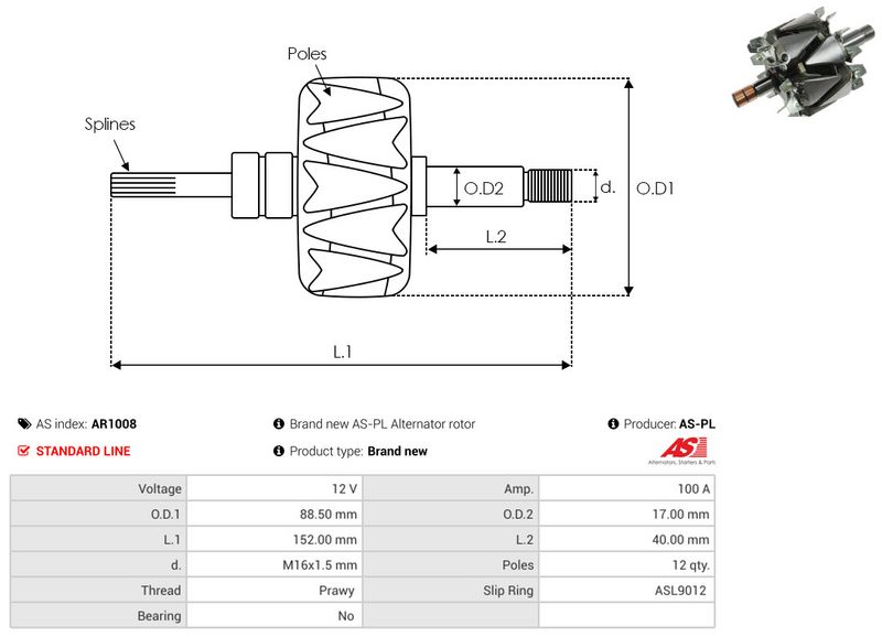 rootor, generaator, AS-PL AR1008