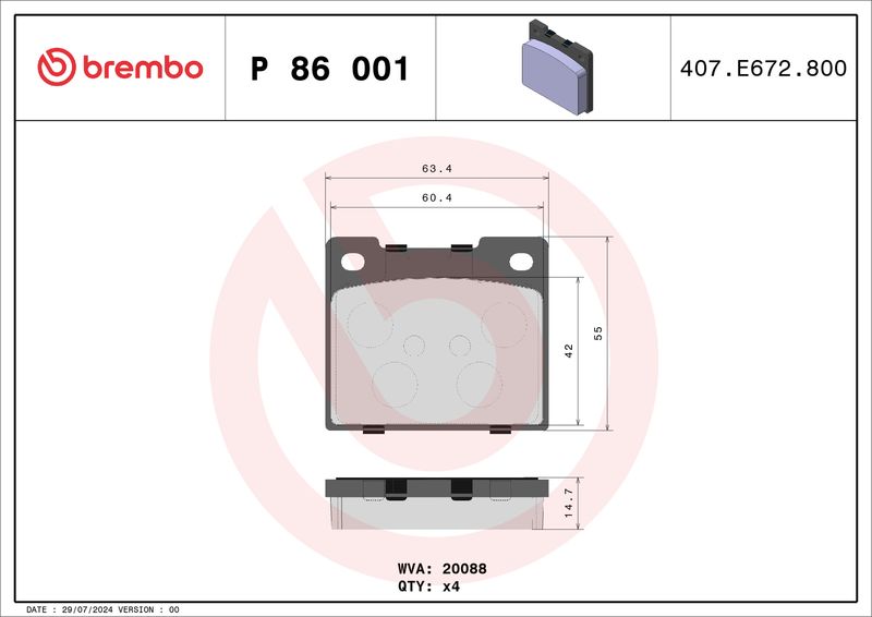 BREMBO Remblokkenset, schijfrem P 86 001