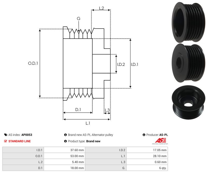 AS-PL AP0053 Belt Pulley, alternator