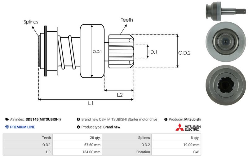 AS-PL SD5145(MITSUBISHI) Freewheel Gear, starter