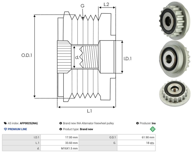 AS-PL AFP0025(INA) Alternator Freewheel Clutch