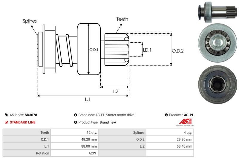 AS-PL SD3078 Freewheel Gear, starter