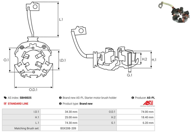 AS-PL SBH0025 Holder, carbon brushes
