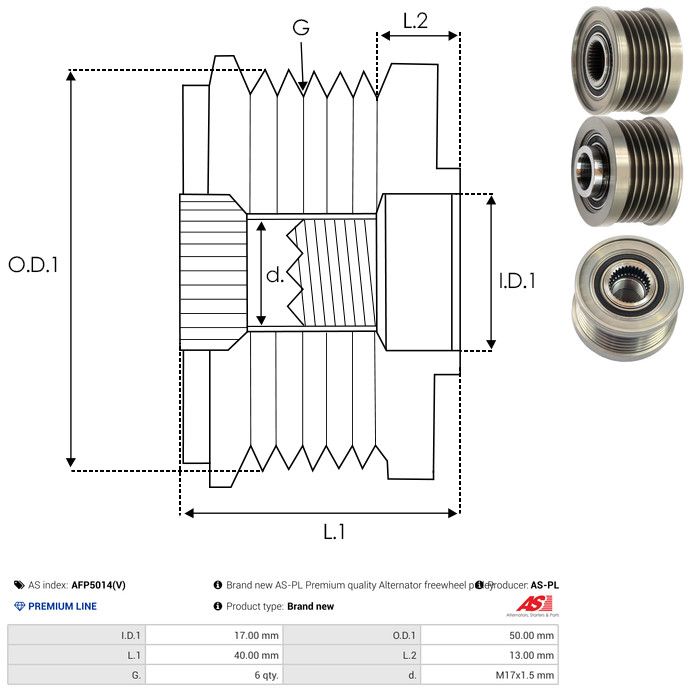 AS-PL AFP5014(V) Alternator Freewheel Clutch