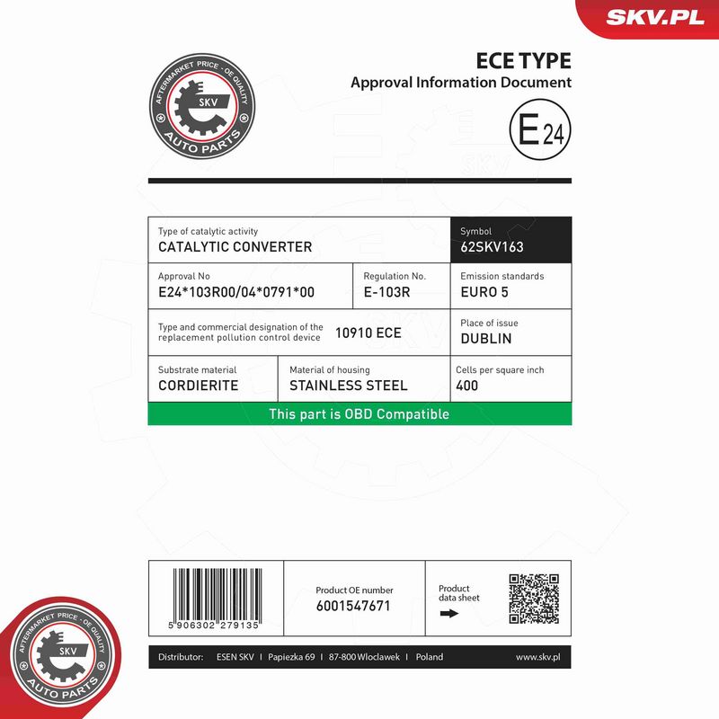 ESEN SKV 62SKV163 Catalytic Converter